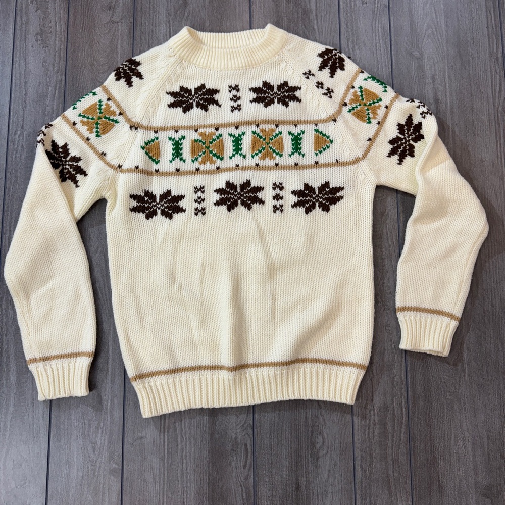 Men's National Shirt Alpine Collection Cream Sweater Brown and Green Pattern